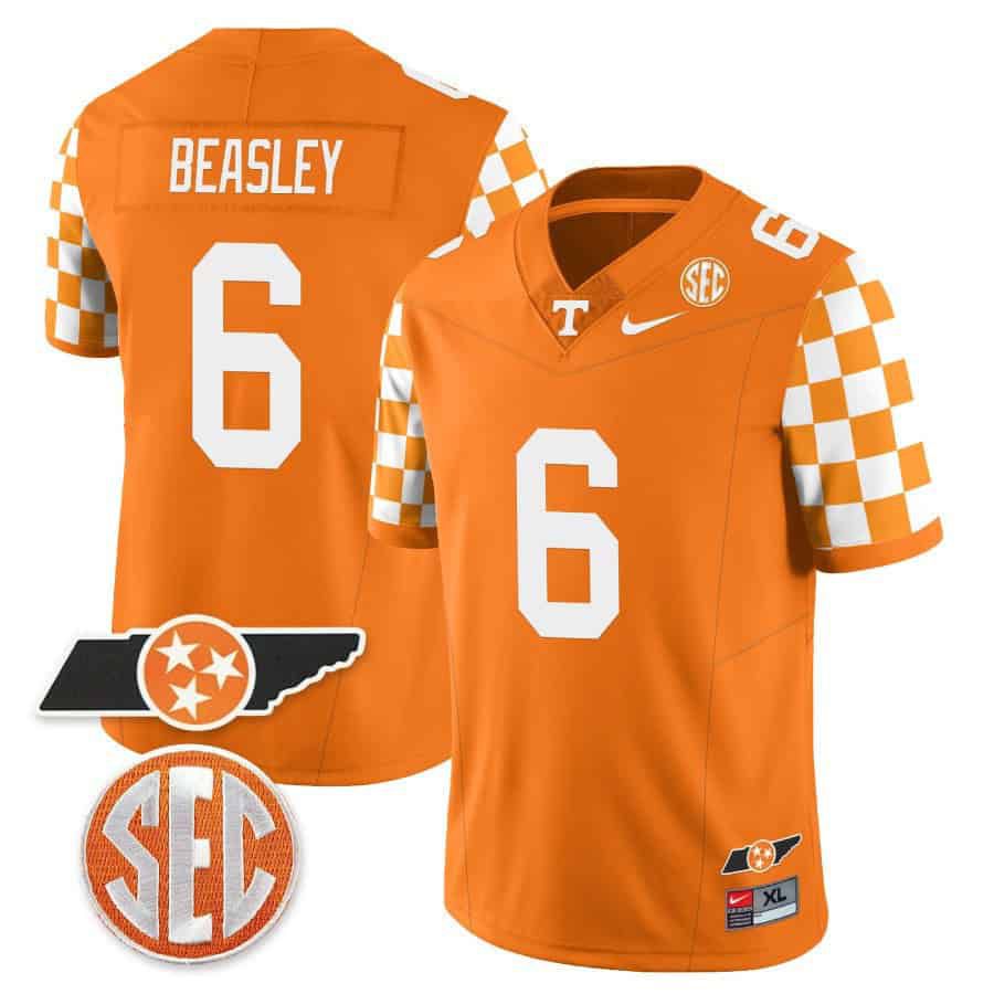 Men Tennessee Volunteers #6 Beasley Orange 2024 Nike Checkerboard & Alternate NCAA Jersey->ncaa teams->NCAA Jersey